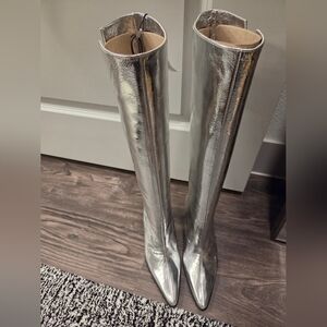 Zara Silver Knee-High Boots